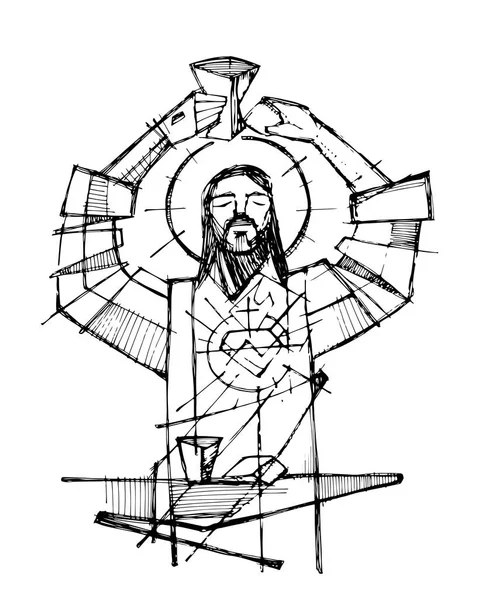 Ο Ιησούς Χριστός και ευχαριστία θρησκευτικά σύμβολα — Διανυσματικό Αρχείο