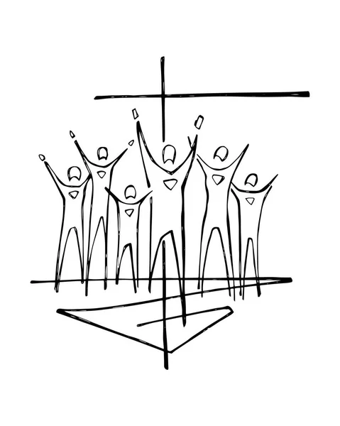 Människor och religiösa kors symbol — Stock vektor