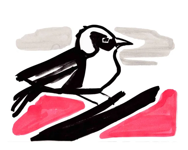 Illustration oiseau noir et rouge — Photo