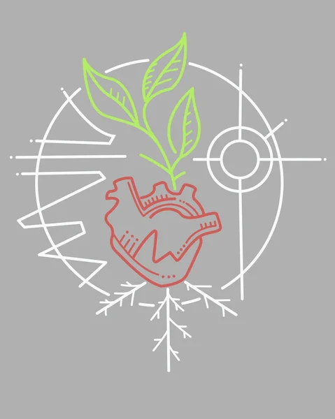 心と植物のベクトル図 — ストックベクタ