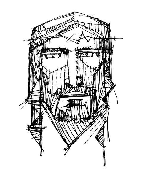 Main dessinée Jésus Christ Visage — Image vectorielle