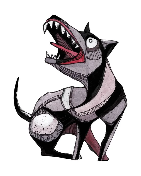 Χέρι Ακουαρέλα Απεικόνιση Σχέδιο Του Σκύλου Ανοιχτό Στόμα — Φωτογραφία Αρχείου