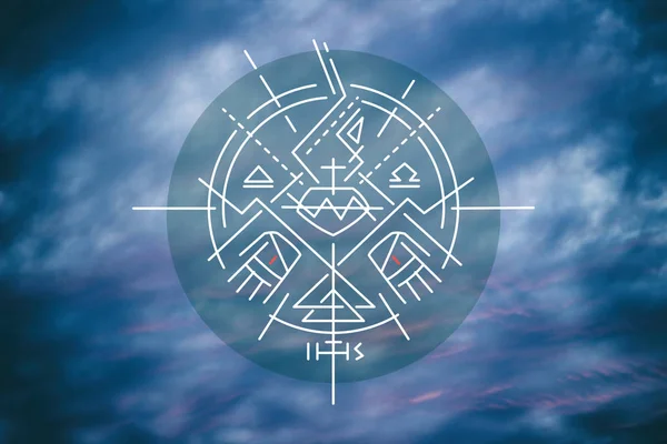 Illustration of some religious symbols on cloudy sky photography background