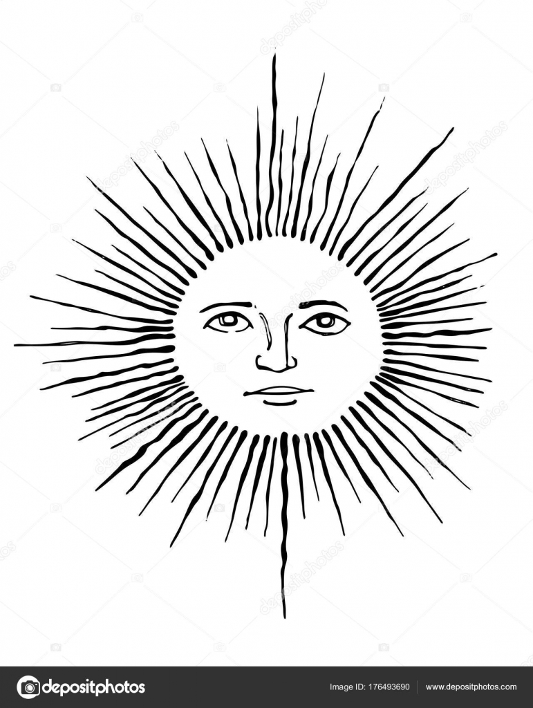 Bianco e nero di vettore disegnato a mano o un disegno del sole con volto umano — Vettoriali di bernardojbp