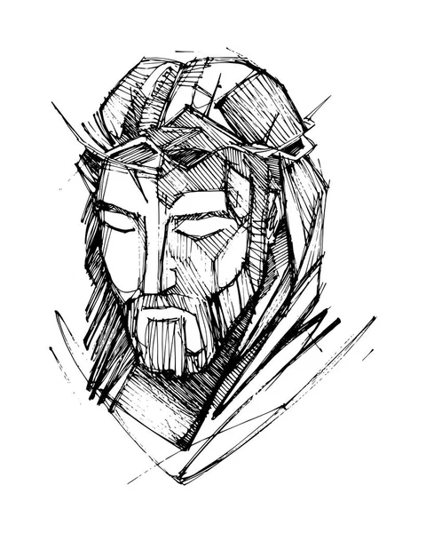 Hand Drawn Vector Illustration Jesus Christ Face — Stock Vector