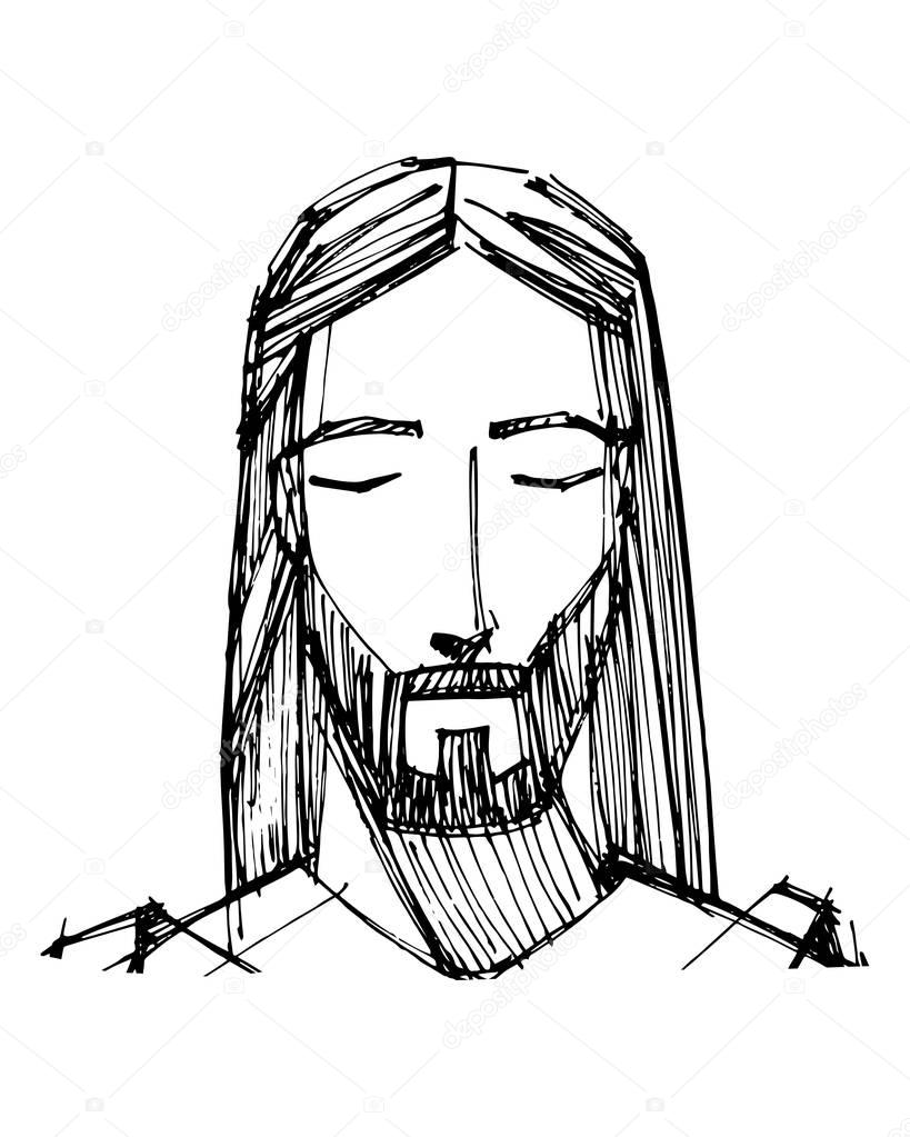 Hand drawn vector illustration of Jesus Christ Face  