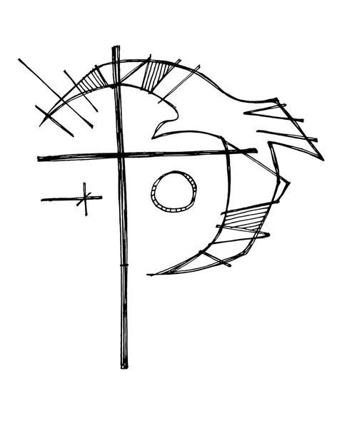 Cruz Cristiana y símbolo de paloma — Vector de stock