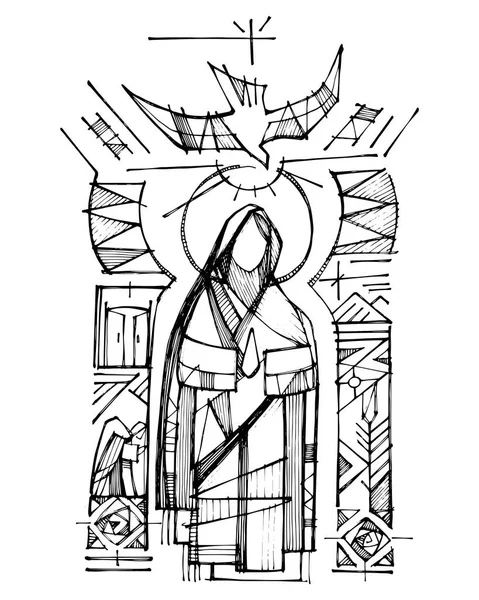 Virgen María, Espíritu Santo y símbolos cristianos religiosos — Vector de stock