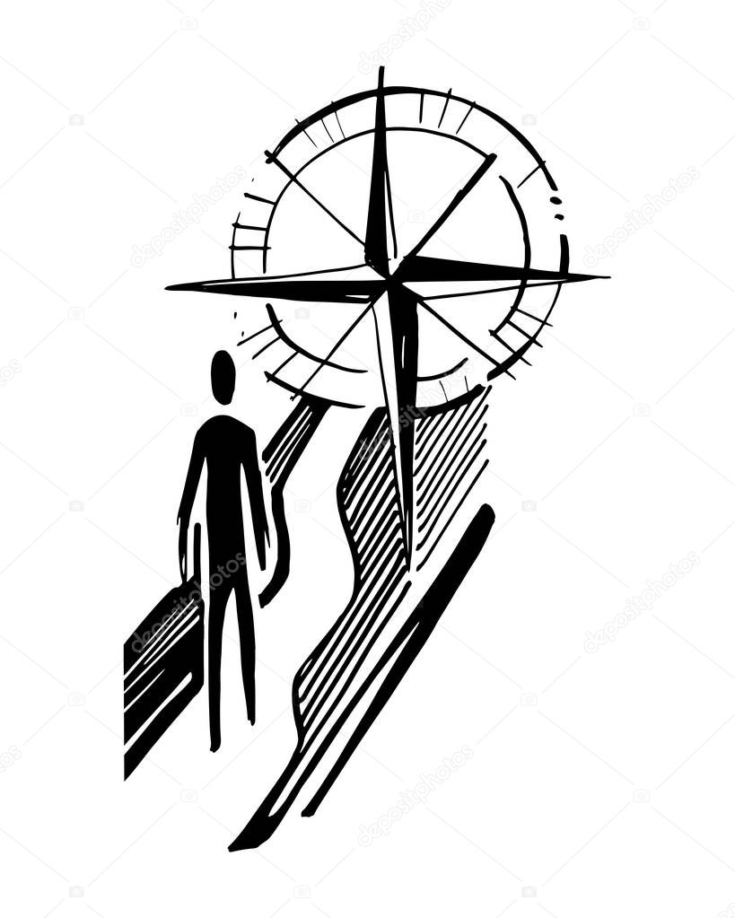 Man silhouette with compass illustration