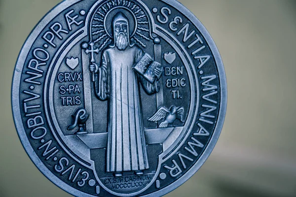 Saint Benedict medall symbols — Stock Photo, Image