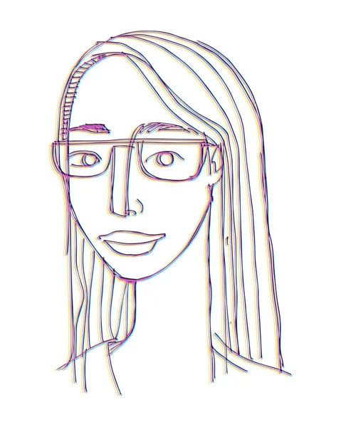 Χέρι Διανυσματικά Εικονογράφηση Σχέδιο Ενός Προσώπου Νεαρή Γυναίκα Γυαλιά — Διανυσματικό Αρχείο