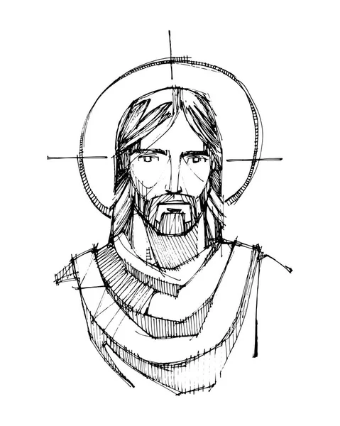 イエス ・ キリストの顔インク イラスト — ストックベクタ