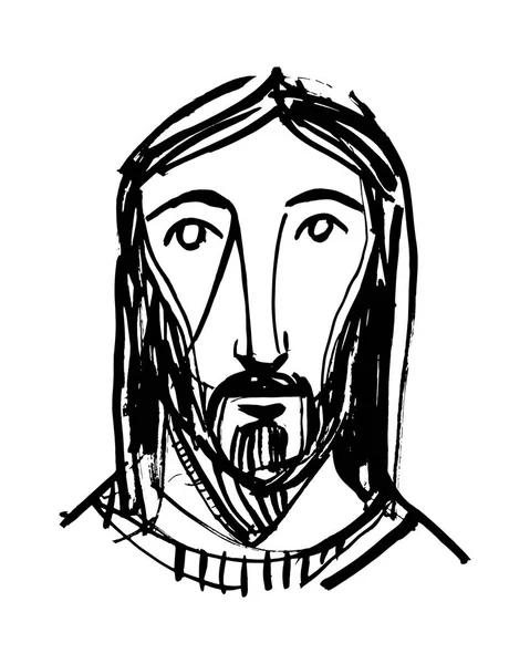 Hand Drawn Vector Ink Illustration Jesus Christ Face — Stock Vector