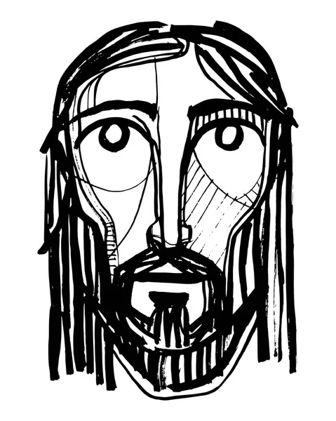 Illustration Encre Vectorielle Dessinée Main Jésus Christ Face — Image vectorielle