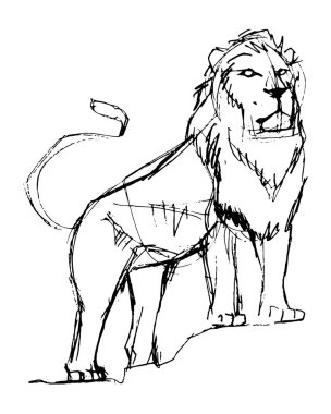 Vektör mürekkep çizim aslan el çekilmiş