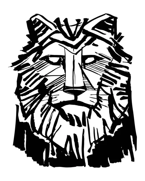 Hand Drawn Vector Ink Illustration Lion — Stock Vector