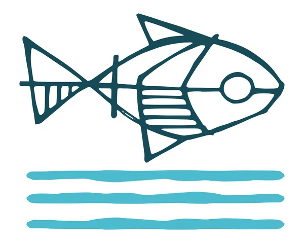 Handgezeichnete Illustration Des Fisch Und Wassersymbols — Stockvektor