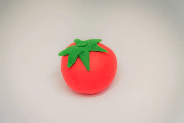 Plasticine Tomato Sculpture White Background — Stock Photo, Image