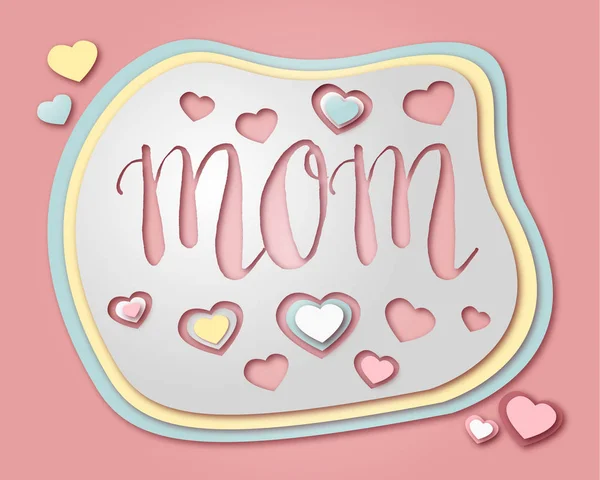手绘插图或绘图的字妈妈和一些心脏在剪纸风格 — 图库照片