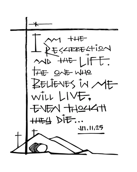 Hand Getrokken Vectorillustratie Tekening Van Bijbel Zin Ben Opstanding Het — Stockvector