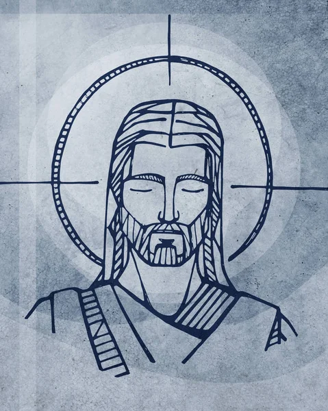 手画的耶稣基督面孔的例证 — 图库照片
