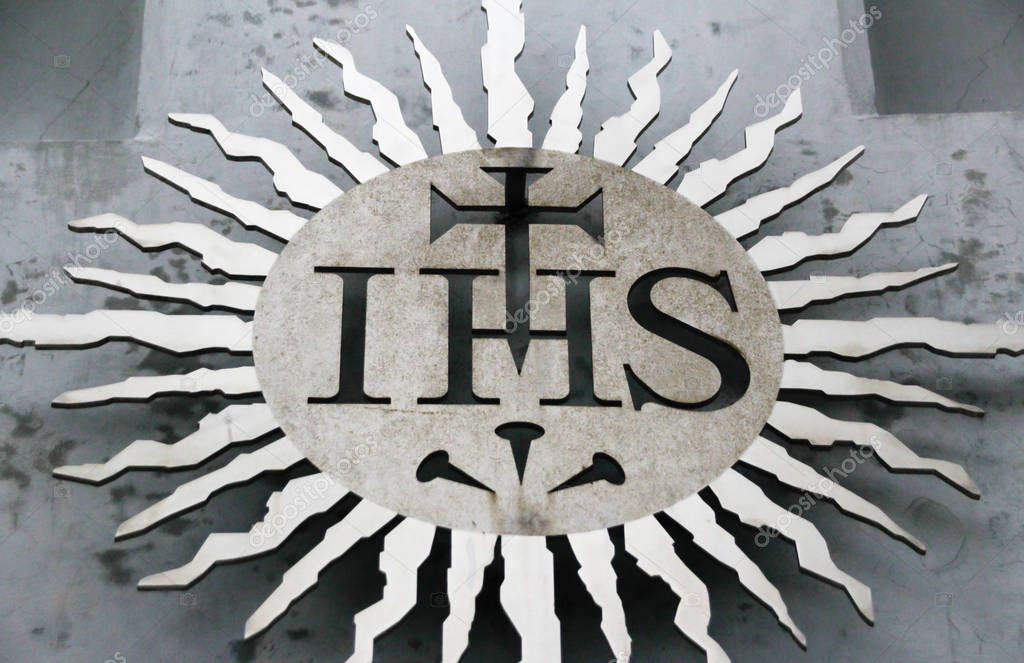 MONTERREY, NUEVO LEN, MEXICO - 4.8.2018: (Photograph of a Jesuit religious symbol at Corpus Christi Parish)