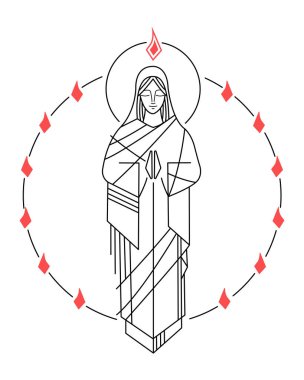 Hand drawn vector illustration or drawing of Virgin Mary and Holy Spirit at Pentecost