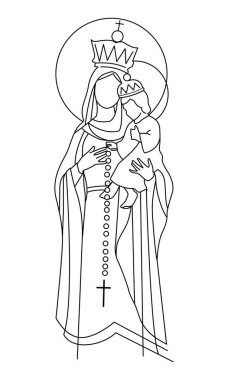 Vector illustration or drawing of Our Lady of the Rosary Virgin Mary