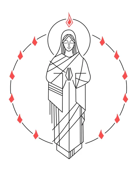 Ilustración Vectorial Dibujada Mano Dibujo Virgen María Espíritu Santo Pentecostés — Archivo Imágenes Vectoriales