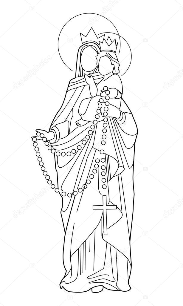 Vector illustration or drawing of Our Lady of the Rosary Virgin Mary