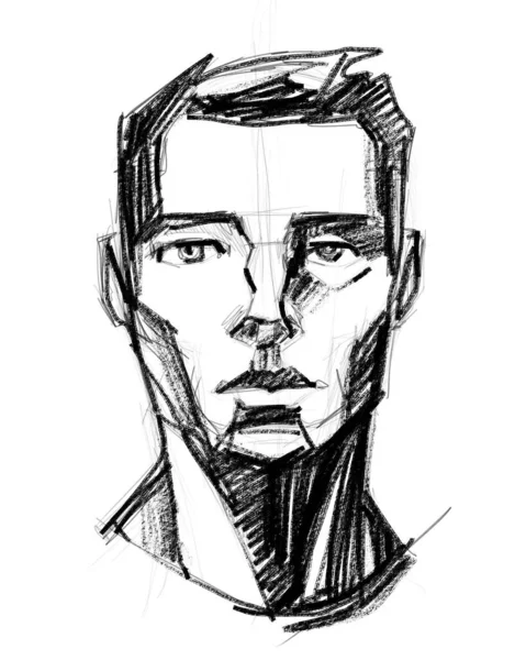 Hand Drawn Pencil Illustration Drawing Man Face — Stock Photo, Image