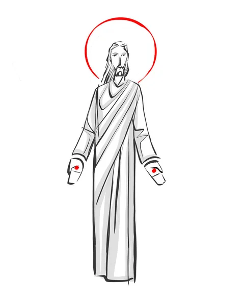 Ručně Kreslená Ilustrace Nebo Kresba Ježíše Krista Otevřenýma Rukama — Stock fotografie