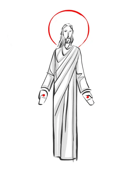 Illustration Dessin Dessiné Main Jésus Christ Avec Les Mains Ouvertes — Photo