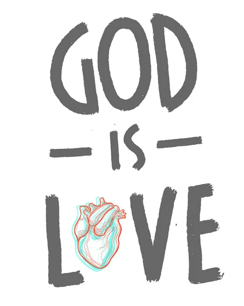 Handgetekende Illustratie Tekening Van Een Menselijk Hart Uitdrukking God Liefde — Stockvector