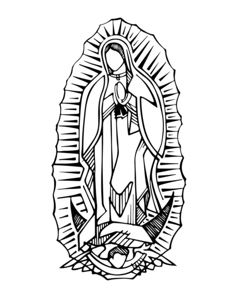 Ilustração Vetorial Desenhada Mão Desenho Virgem Guadalupe —  Vetores de Stock