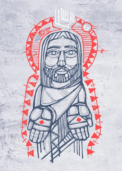 Illustrazione Digitale Disegno Gesù Cristo Mani Aperte — Foto Stock