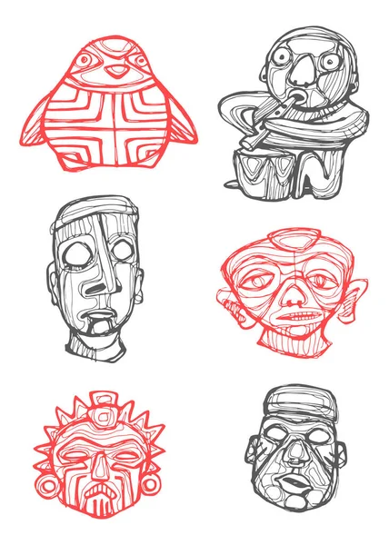 Digitale Vector Illustratie Tekening Van Enkele Prehispanic Inheemse Symbolen — Stockvector