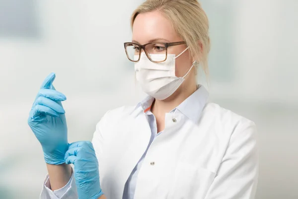 Doctor Puts Medical Gloves — Stock Photo, Image