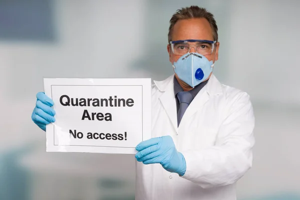 Doctor Medical Face Mask Medical Gloves Showing Quarantine Sign Front — Stock Photo, Image