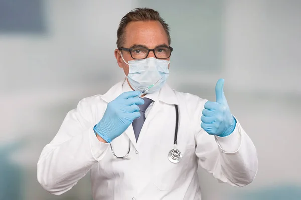 Male Family Doctor Doctor Overall Tie Stethoscope Medical Gloves Medical — Stock Photo, Image