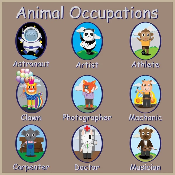 Las ocupaciones de los animales, Vector e ilustración . — Vector de stock