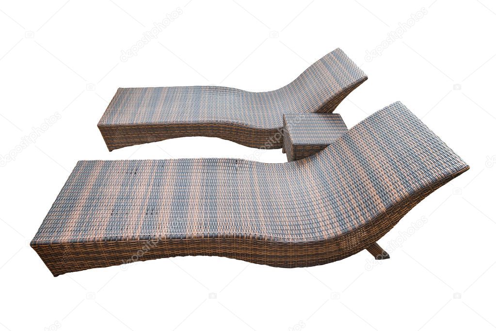 Rattan chaise lounge isolated on white background with clipping 