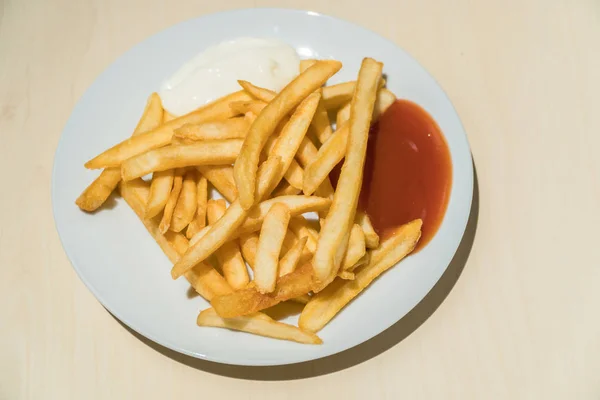 French fries and ketchup at the restaurant