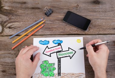 Comfort Zone - başarı tabelasını beyaz kağıt üzerine çizilmiş