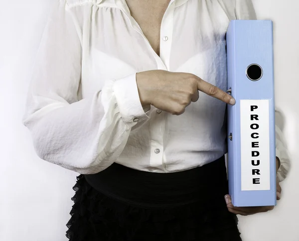 Procedure. Business women holding binder on white background — Stock Photo, Image