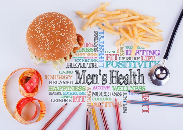 Υγεία ανδρών την επιγραφή πάνω στο τραπέζι. Υγιεινή διατροφή, τρόπο ζω — Φωτογραφία Αρχείου