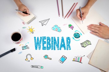 Webinar kavramı. Beyaz Ofis Masası toplantısında