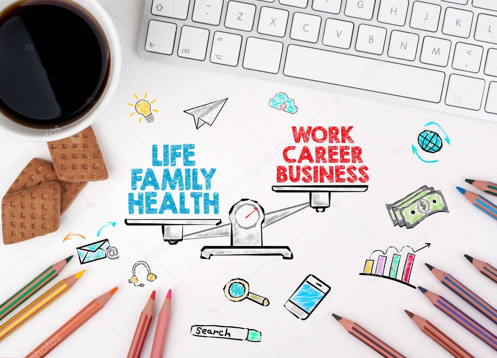 Work Life Balance Concept. White office desk
