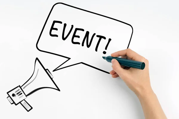 Event. Megaphone and text on a white background — Stock Photo, Image