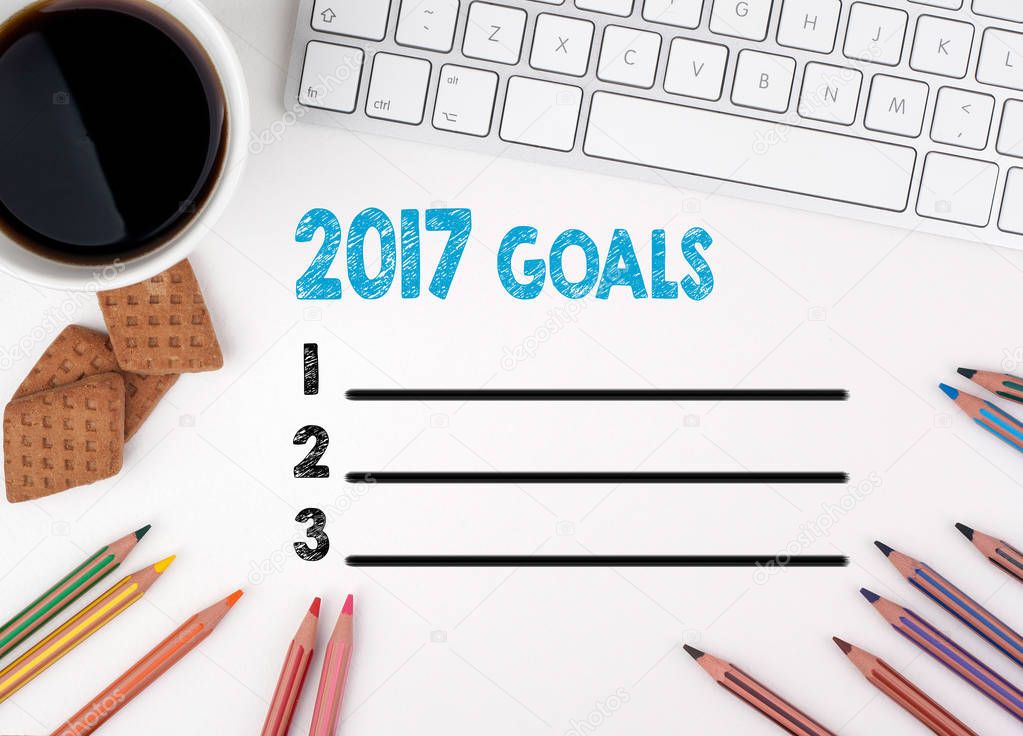2017 goals list, Business concept. White office desk